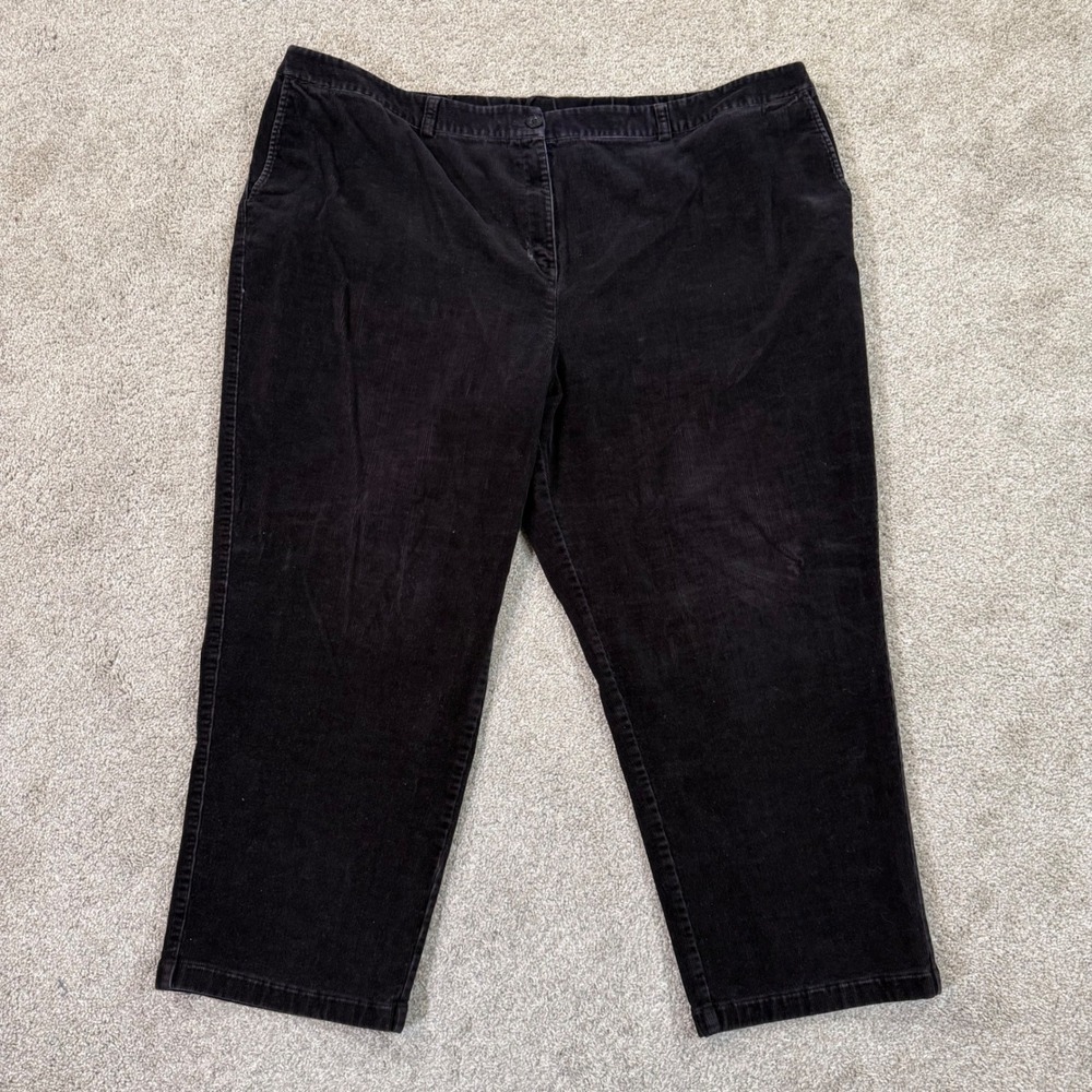 LL Bean Womens 24W Petite Black Corduroy Pants Curvy Fit Straight Leg‎ Stretch